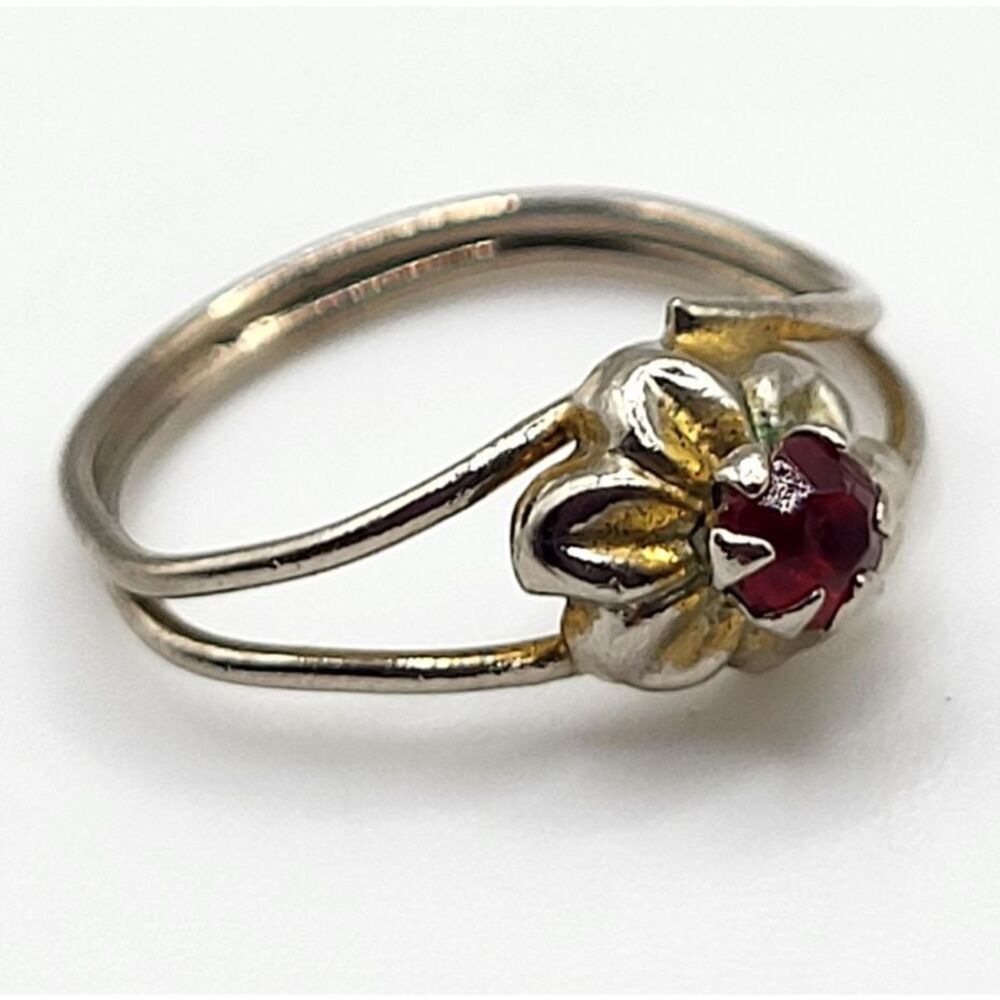 Vintage Dainty Red Crystal Flower Toe Ring Size 4